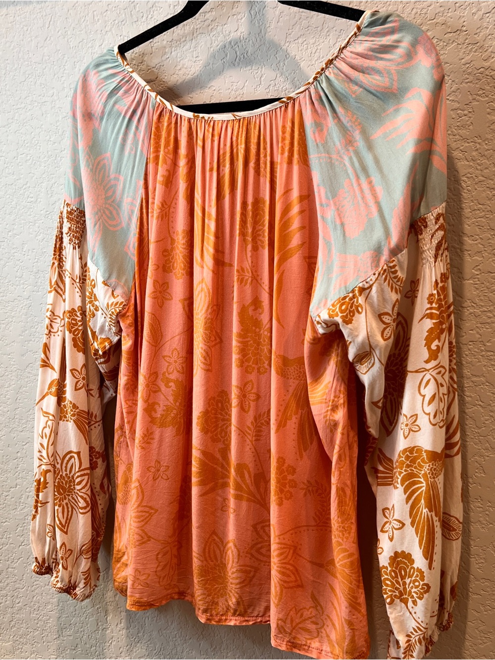 Johnny Was Waimea Mixed Floral Patchwork Peasant Top Pink & Orange Size XL - Picture 14 of 16